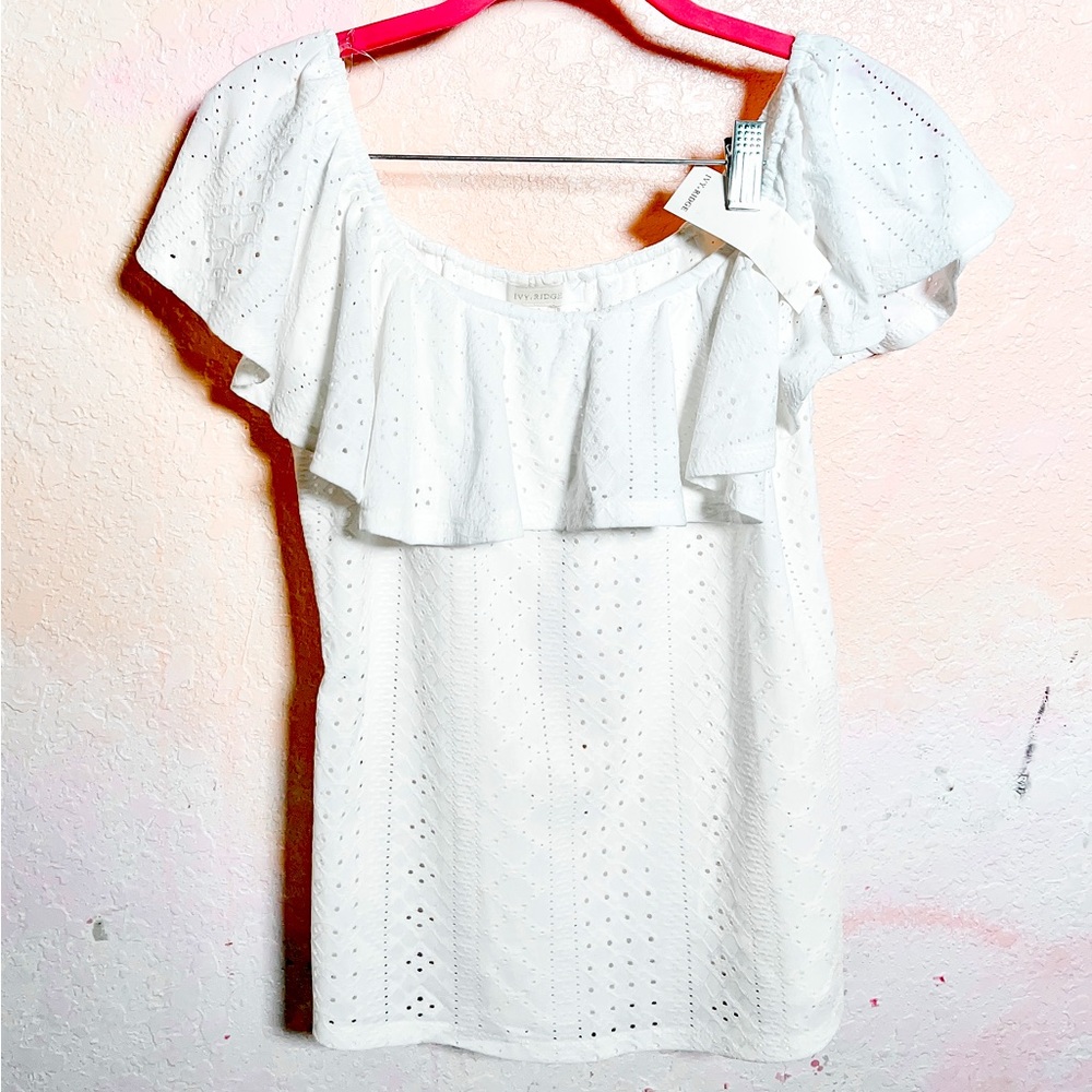 NWT White Eyelet Soft Ruffle Top